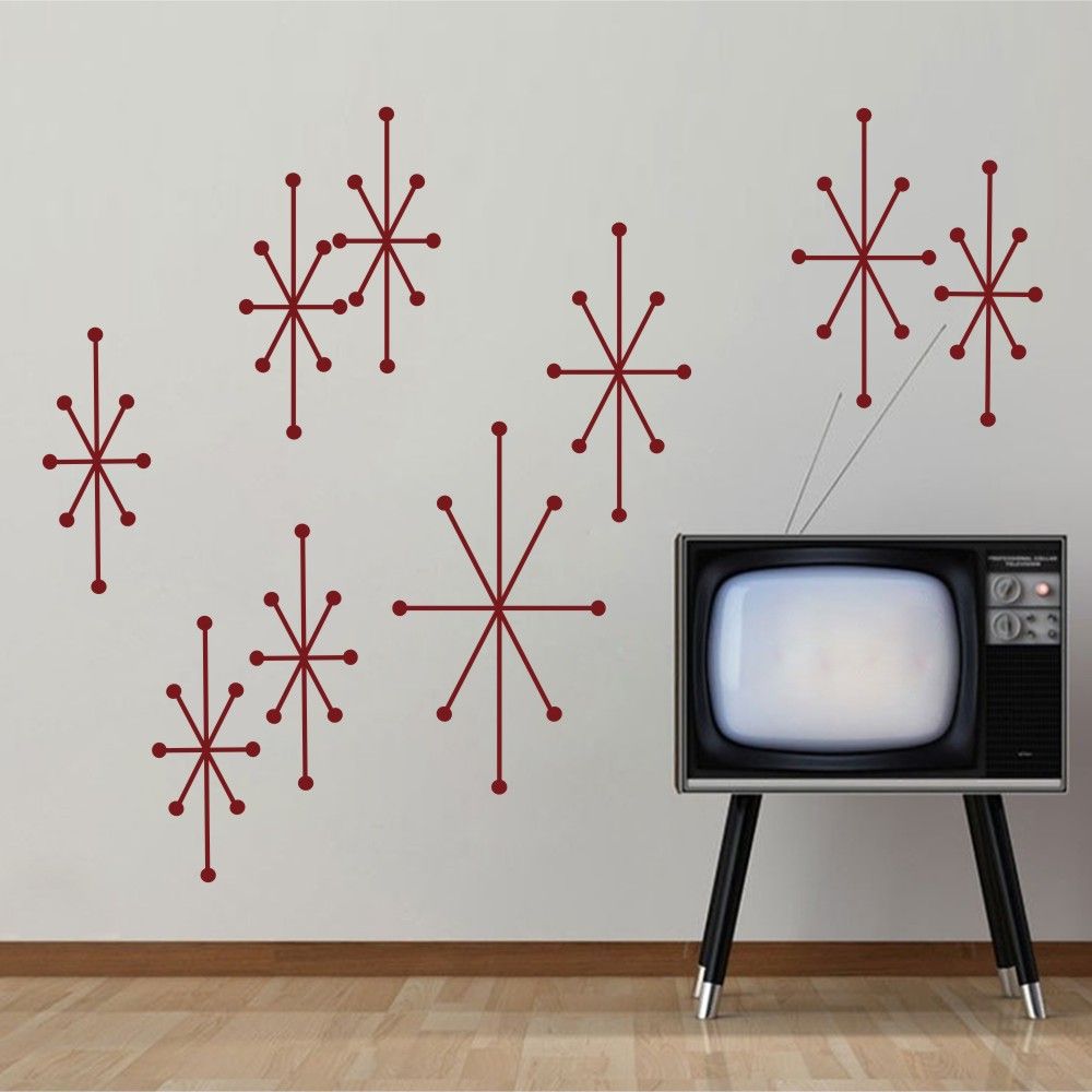 Atomic Starbursts Wall Decal Mid Century Modern Retro Room Removable