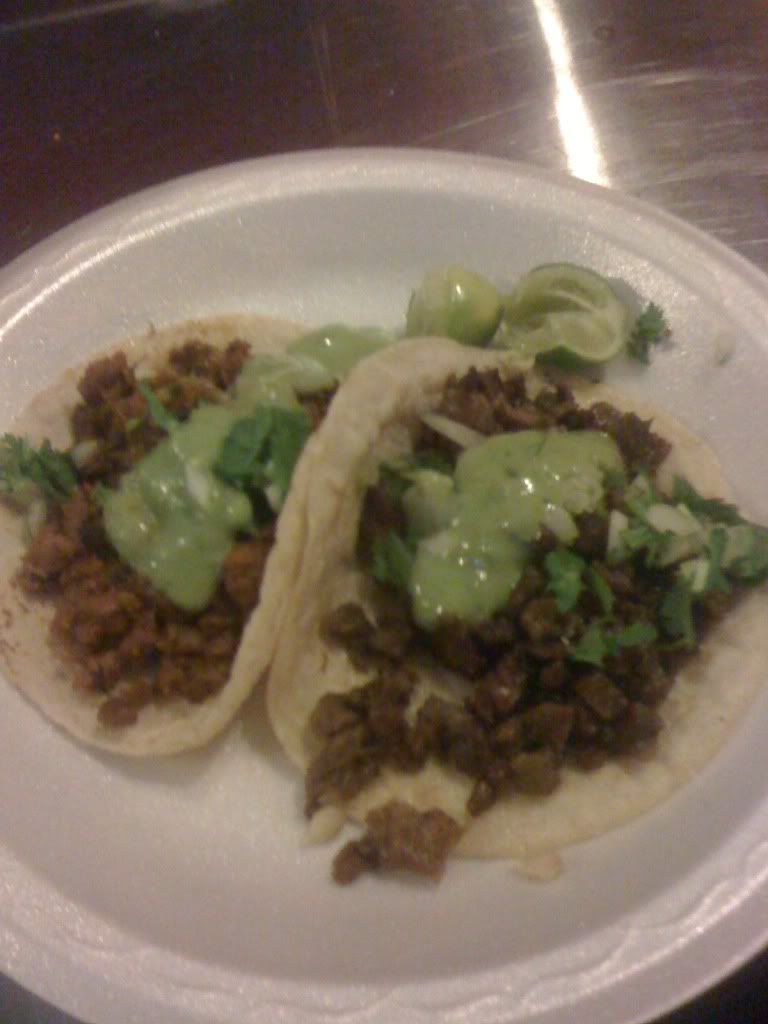 Asada and Spicy Pork Tacos. $1.50 each, can't go wrong! Asada and Spicy Pork Tacos. $1.50 each, can't go wrong!