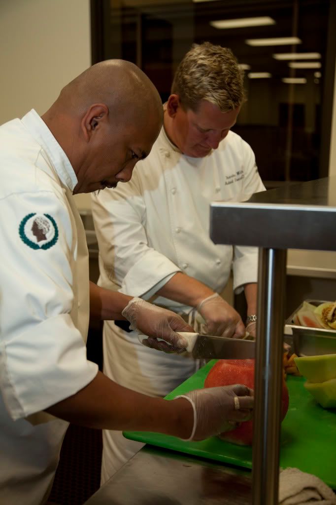 Prepping Melon for Fruit Salad at Three Square (photo by: Kevin Stout) Prepping Melon for Fruit Salad at Three Square (photo by: Kevin Stout)