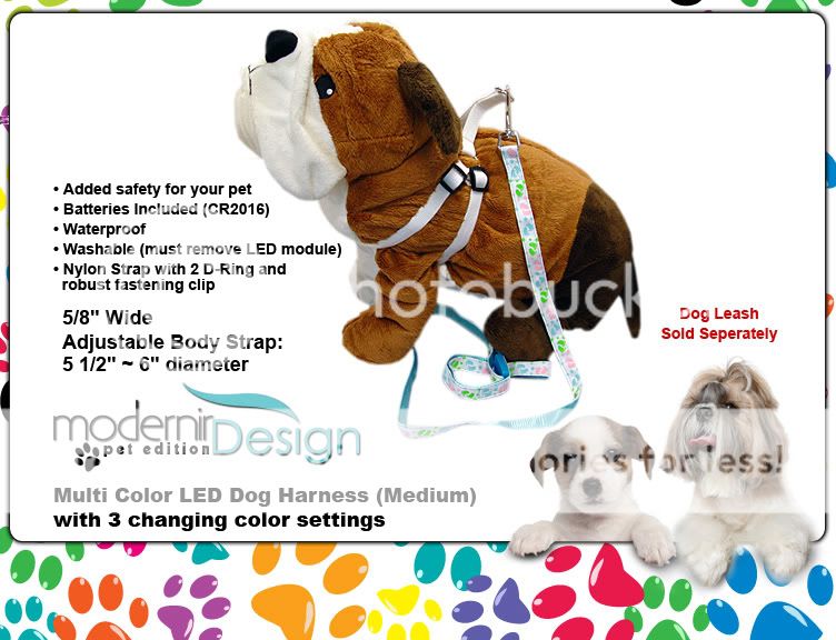 Dog Harness Medium 7 Color LED Flashing Pet Rope Belt Safety Glow Leash Light