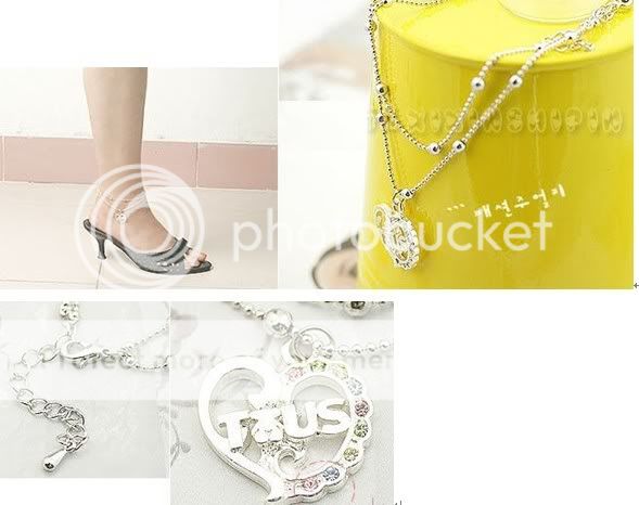 0755 Colour Rhinestones Heart double Chain Anklet  